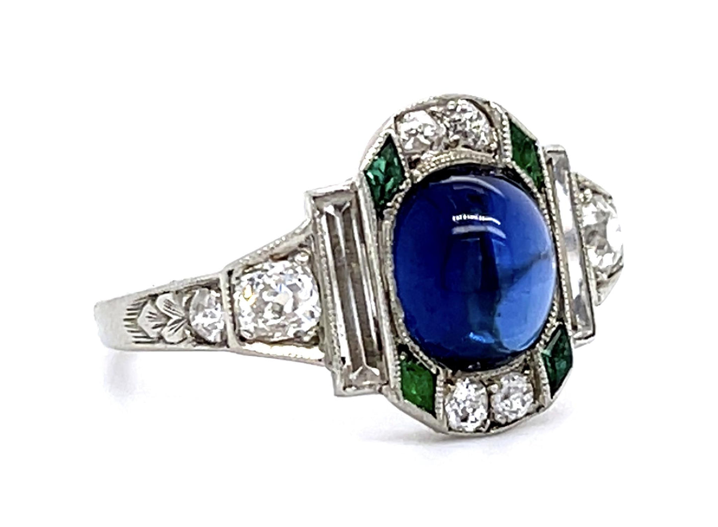 Art Deco .54ct Dia White Sapphire + Blue Stone 18KW Ring (Antique 1920s)