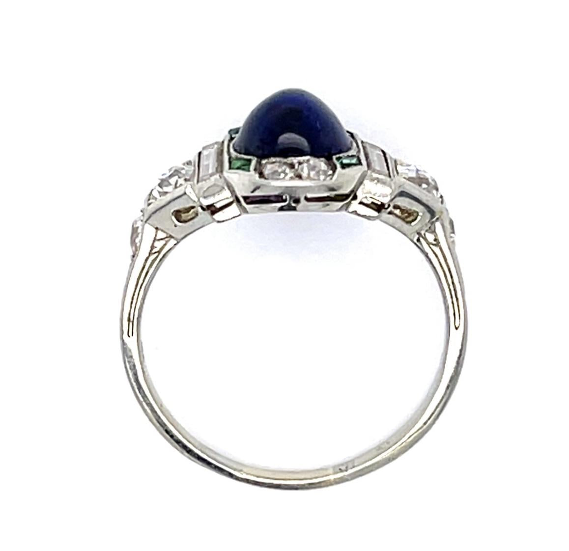 Art Deco .54ct Dia White Sapphire + Blue Stone 18KW Ring (Antique 1920s)