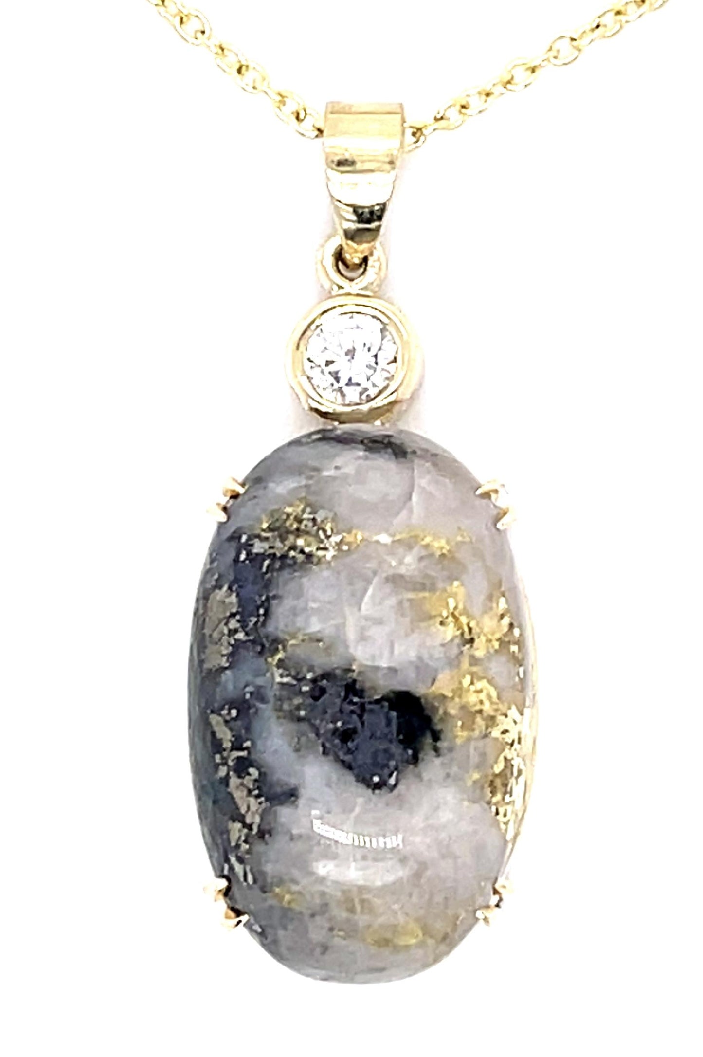 14.49ct Gold Quartz .21ct Diamond 12KY Pendant 6.30g 14K Chain 16"