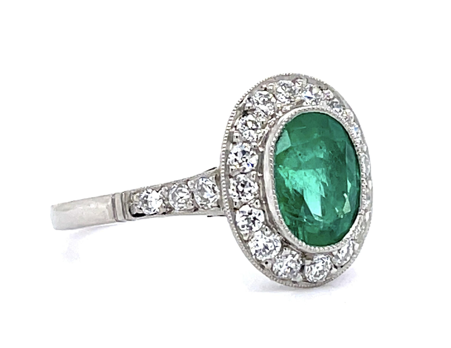 1.38ct Colombian Emerald (No Cert) .58ct Diamond Platinum Handmade Ring