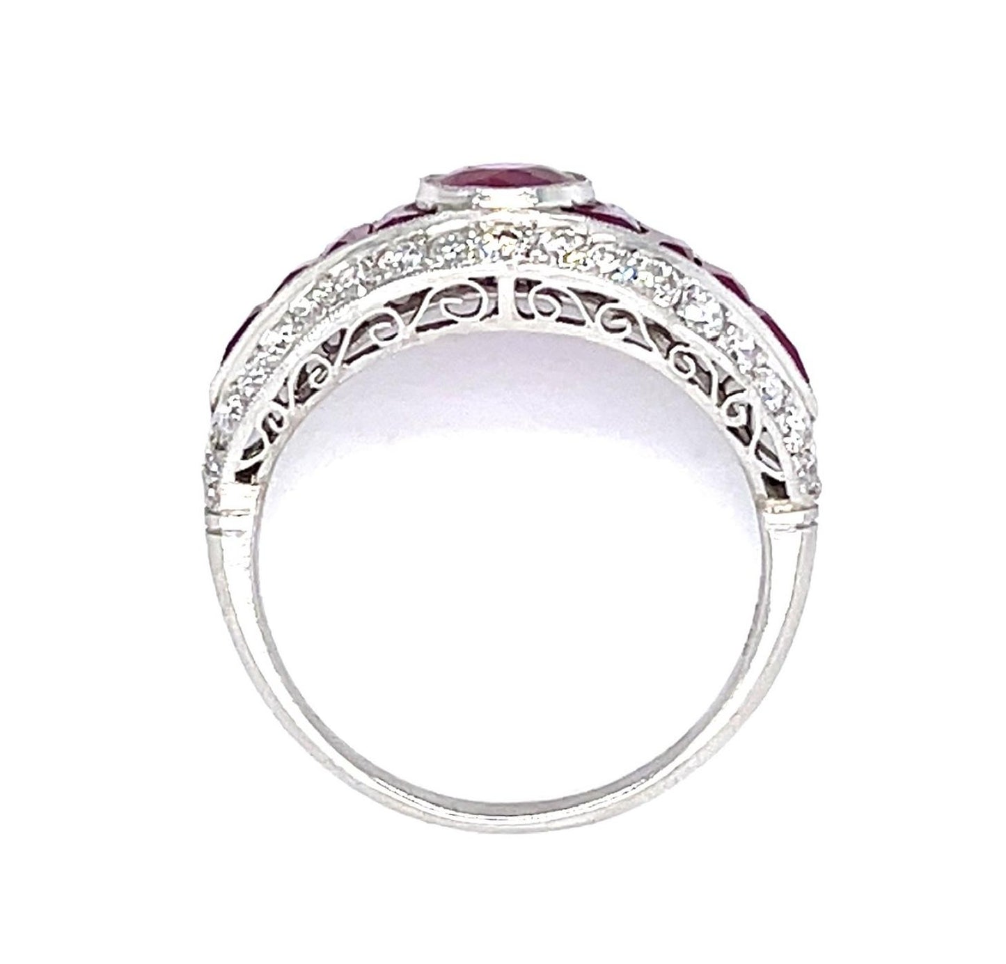 1.05ct Ruby .83ct Diamond Platinum Handmade Ring 3.10ct Side Ruby