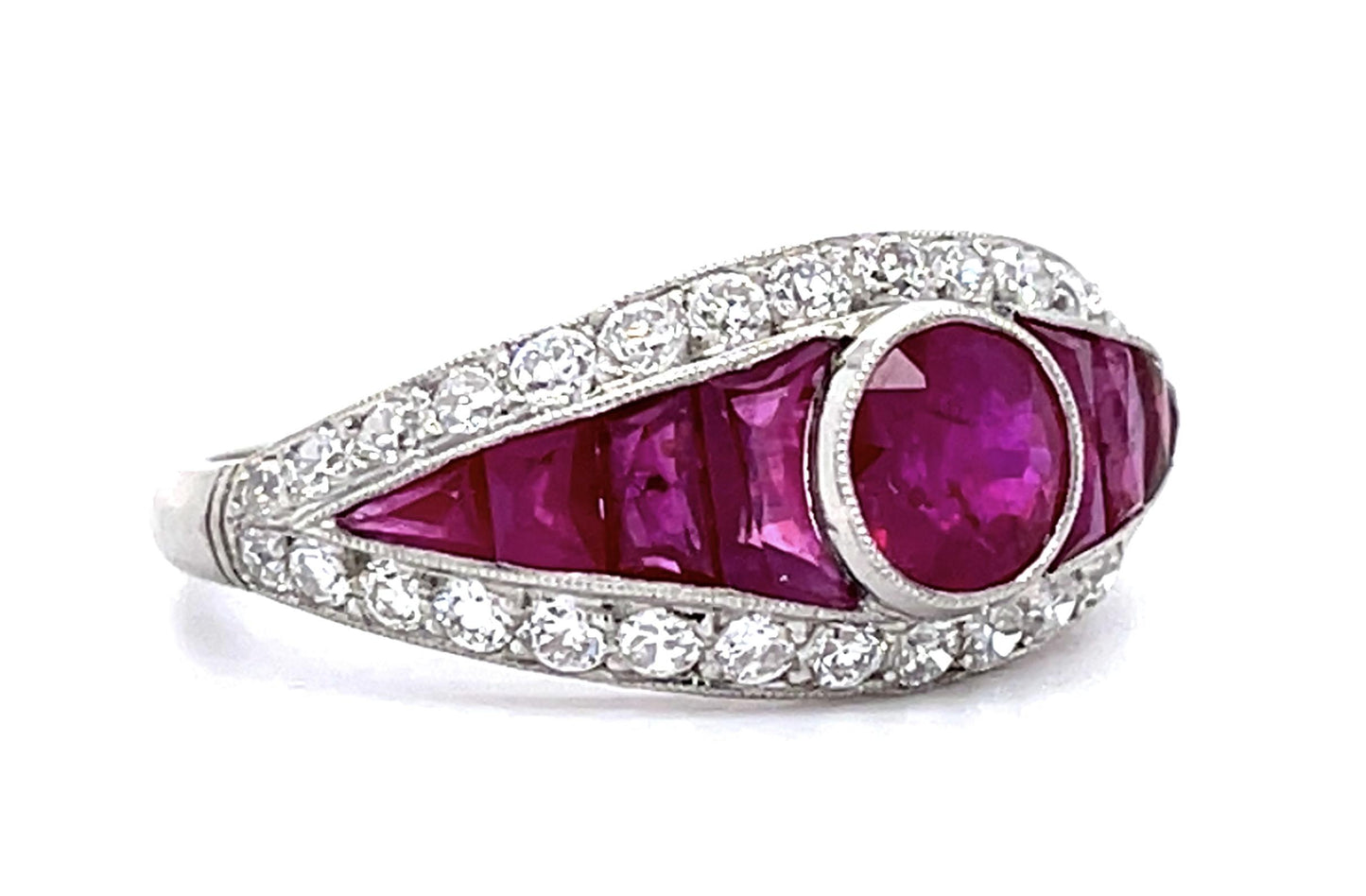 1.05ct Ruby .83ct Diamond Platinum Handmade Ring 3.10ct Side Ruby