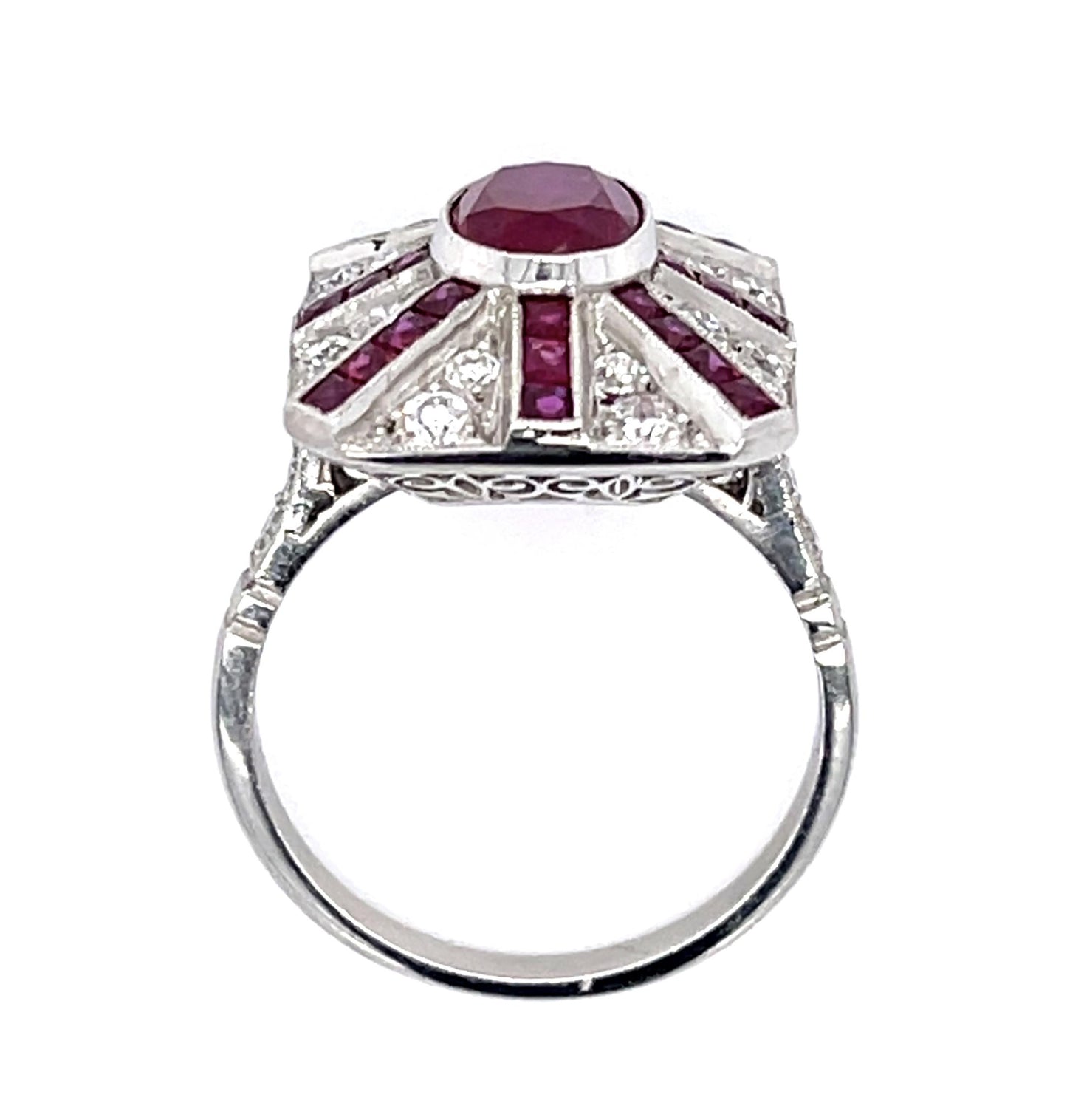 2.25ct Pigeon Blood Burma Ruby .86ct Diamond PT Handmade Ring 1.10ct Side Ruby