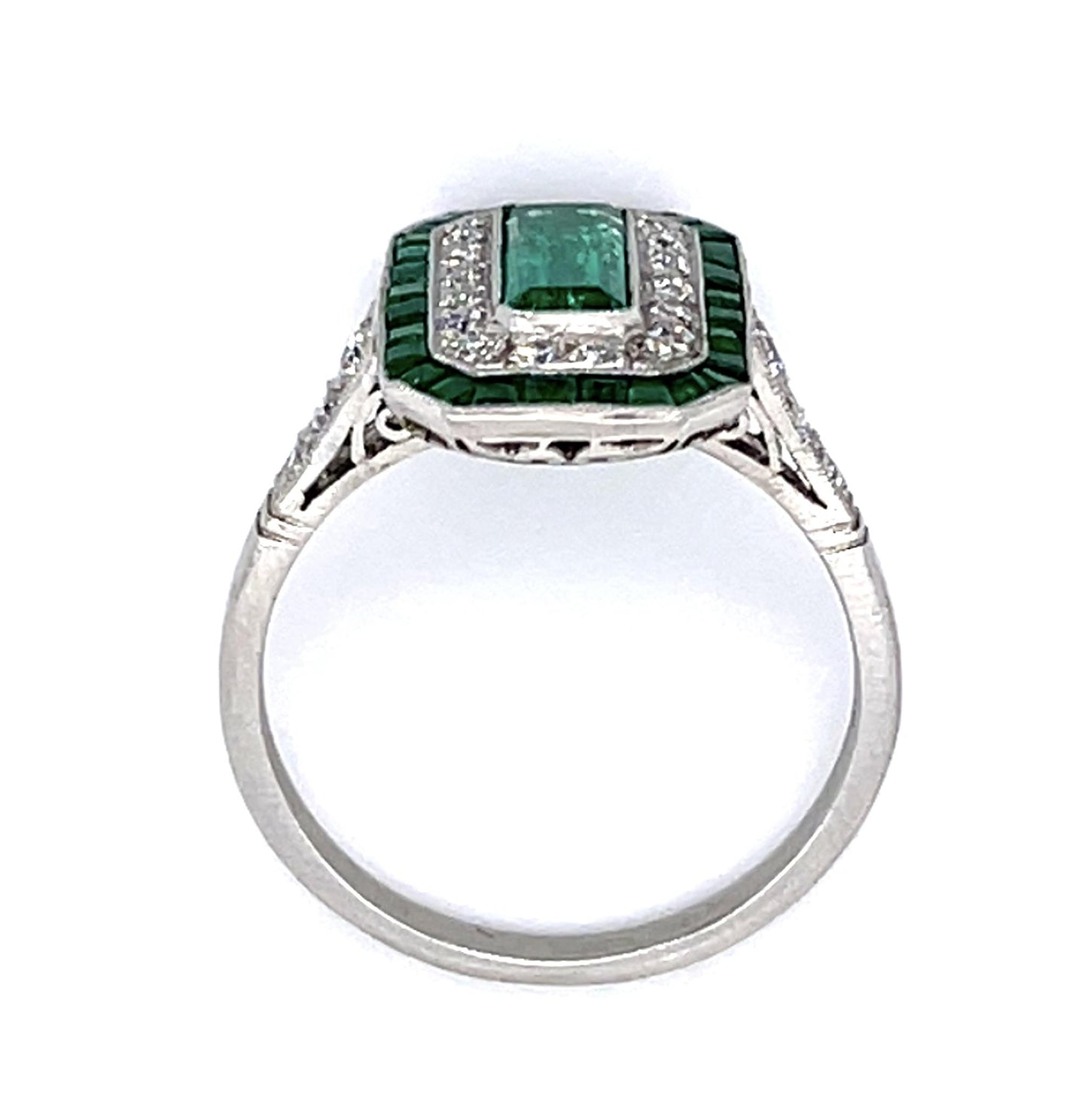 .85ct Colombian Emerald (No Cert) .28ct Diamond PT Handmade Ring .81ct Side Eme