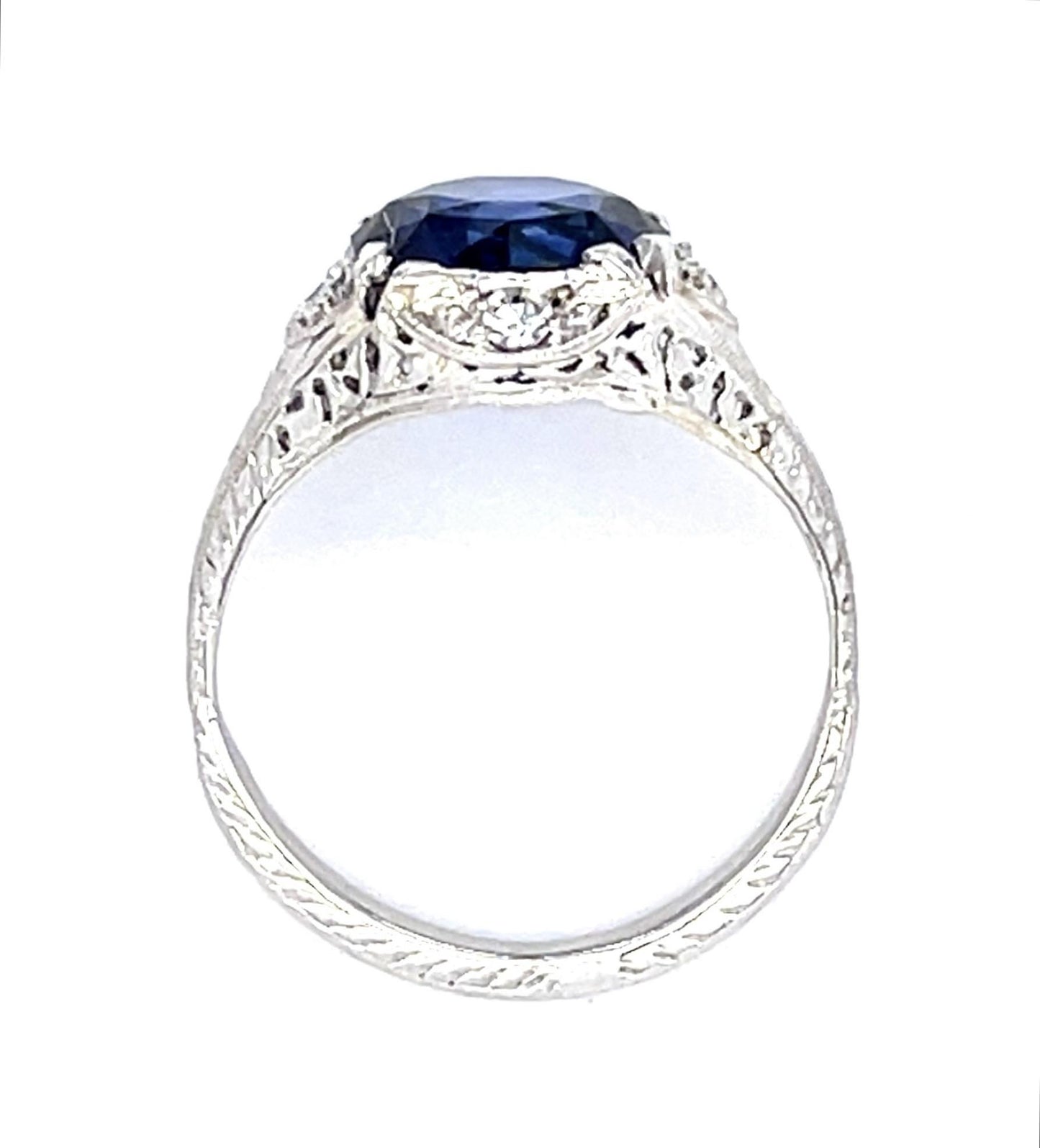 Art Deco 2.77ct Sapphire .14ct Diamond PT Ring (Antique 1920s)
