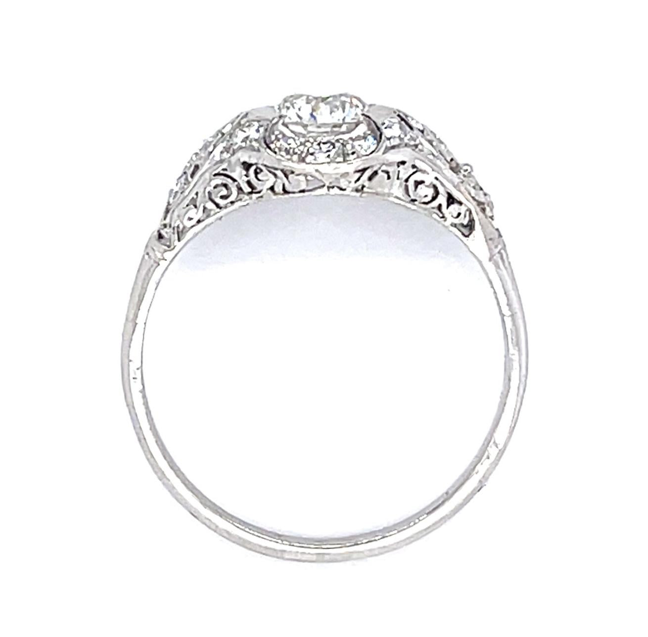 Art Deco .65ct Euro Dia PT Ring (Antique 1920s) .40ct SD