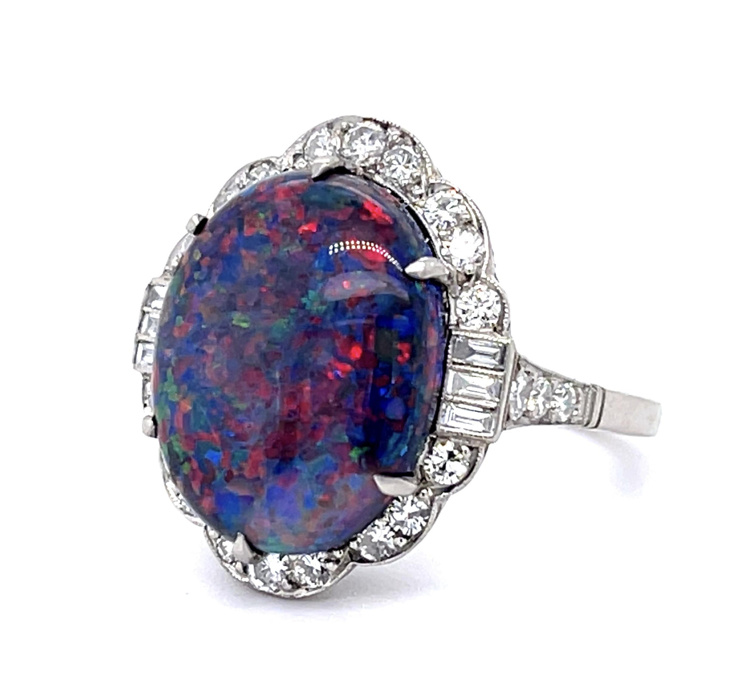 Flagstone Harlequin Australian Lightning Ridge Black Opal 7.35ct and Dia Ring