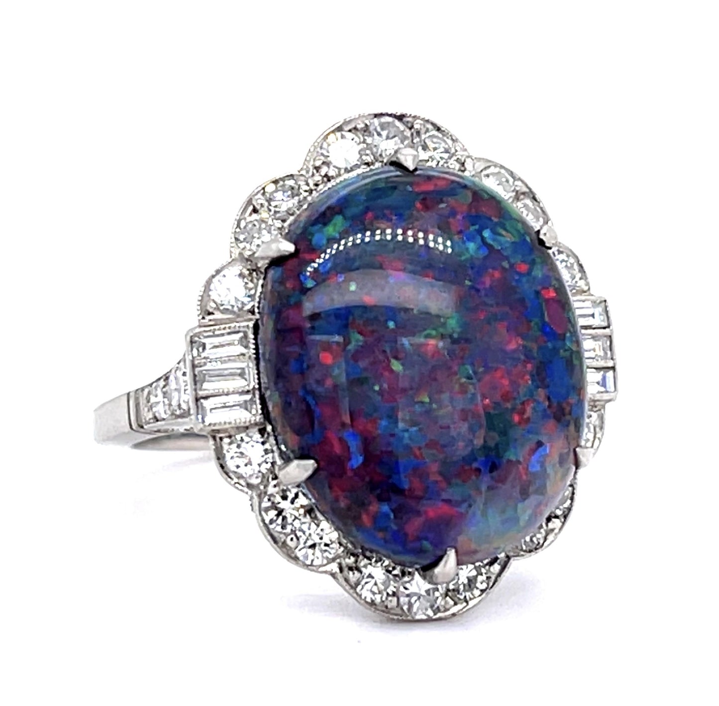 Flagstone Harlequin Australian Lightning Ridge Black Opal 7.35ct and Dia Ring