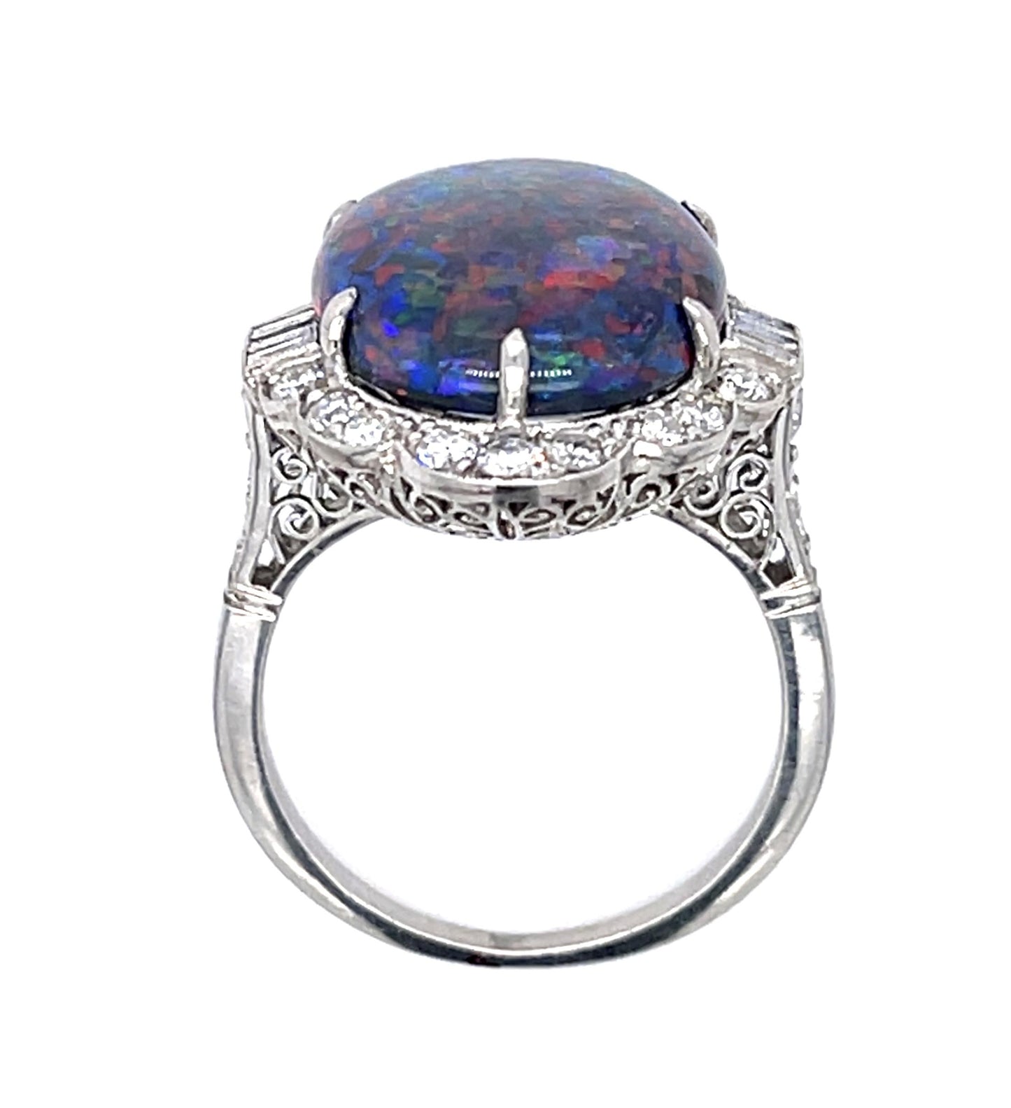 Flagstone Harlequin Australian Lightning Ridge Black Opal 7.35ct and Dia Ring