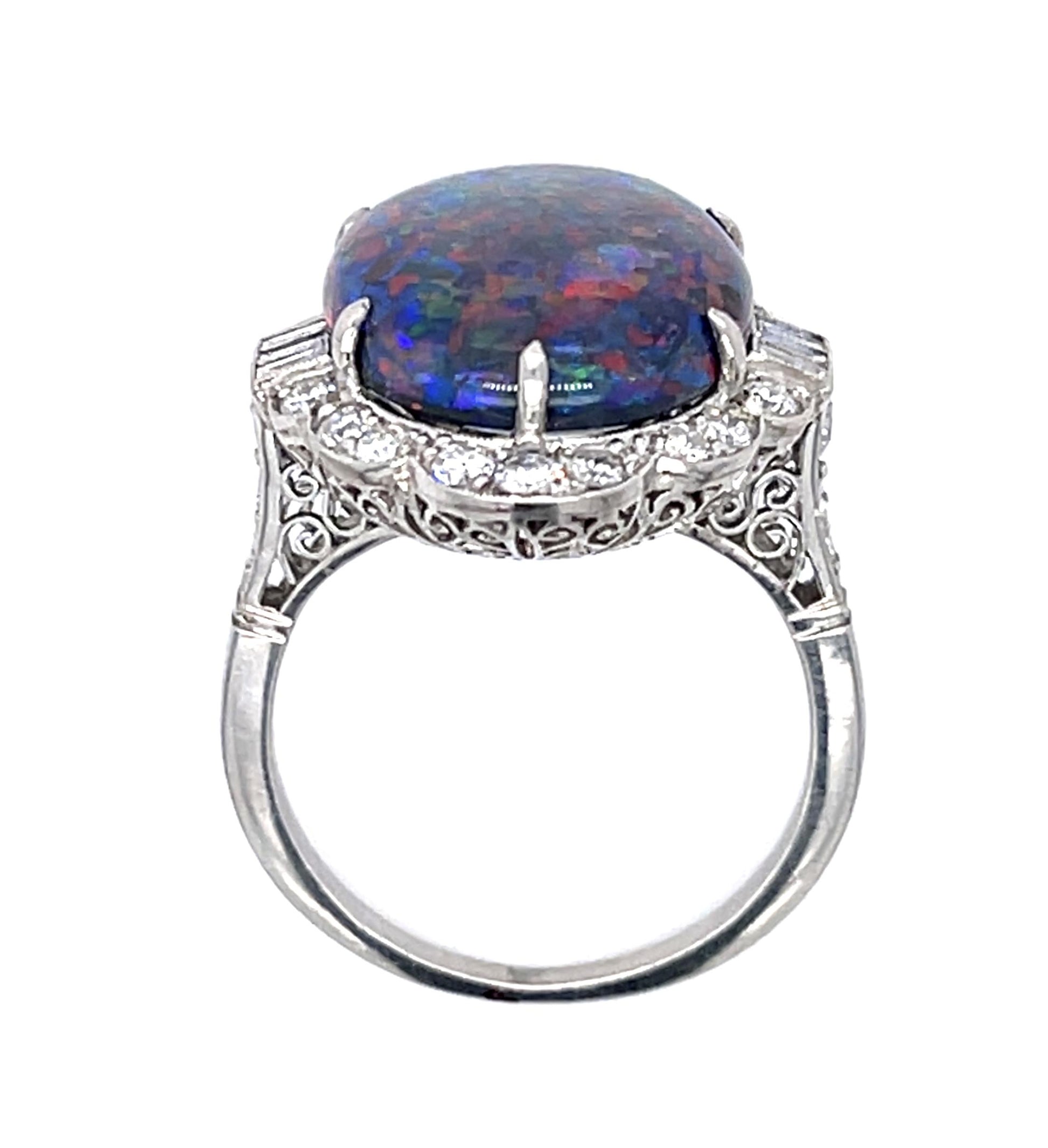 Flagstone Harlequin Australian Lightning Ridge Black Opal 7.35ct and Dia Ring