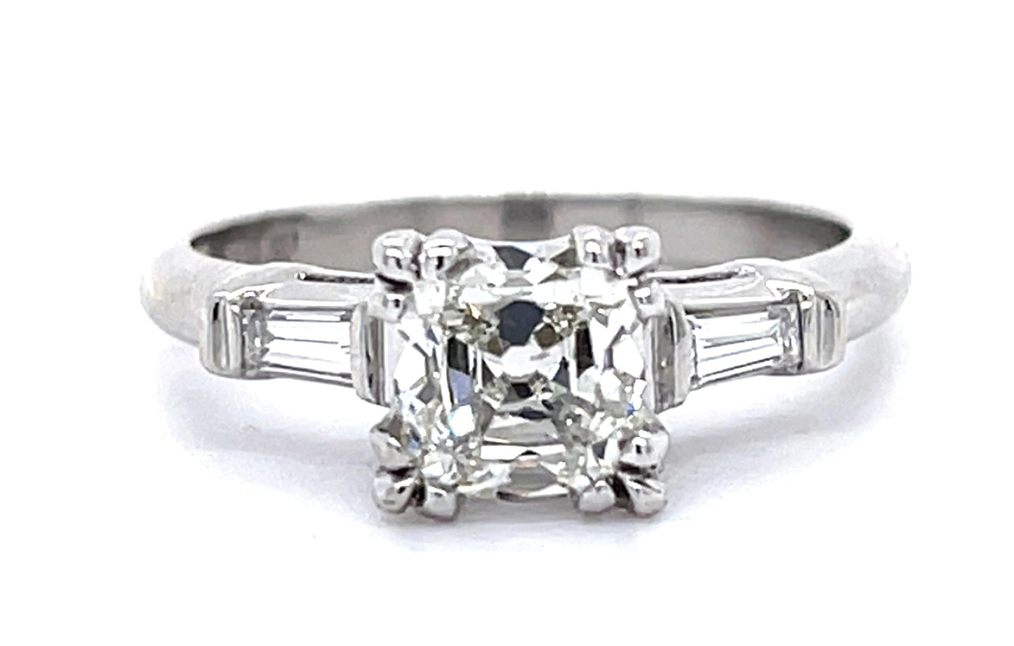 Art Deco 1.24ct H SI1 (No Cert) Old Mine Cushion Diamond PT Ring (Vintage 1930s)