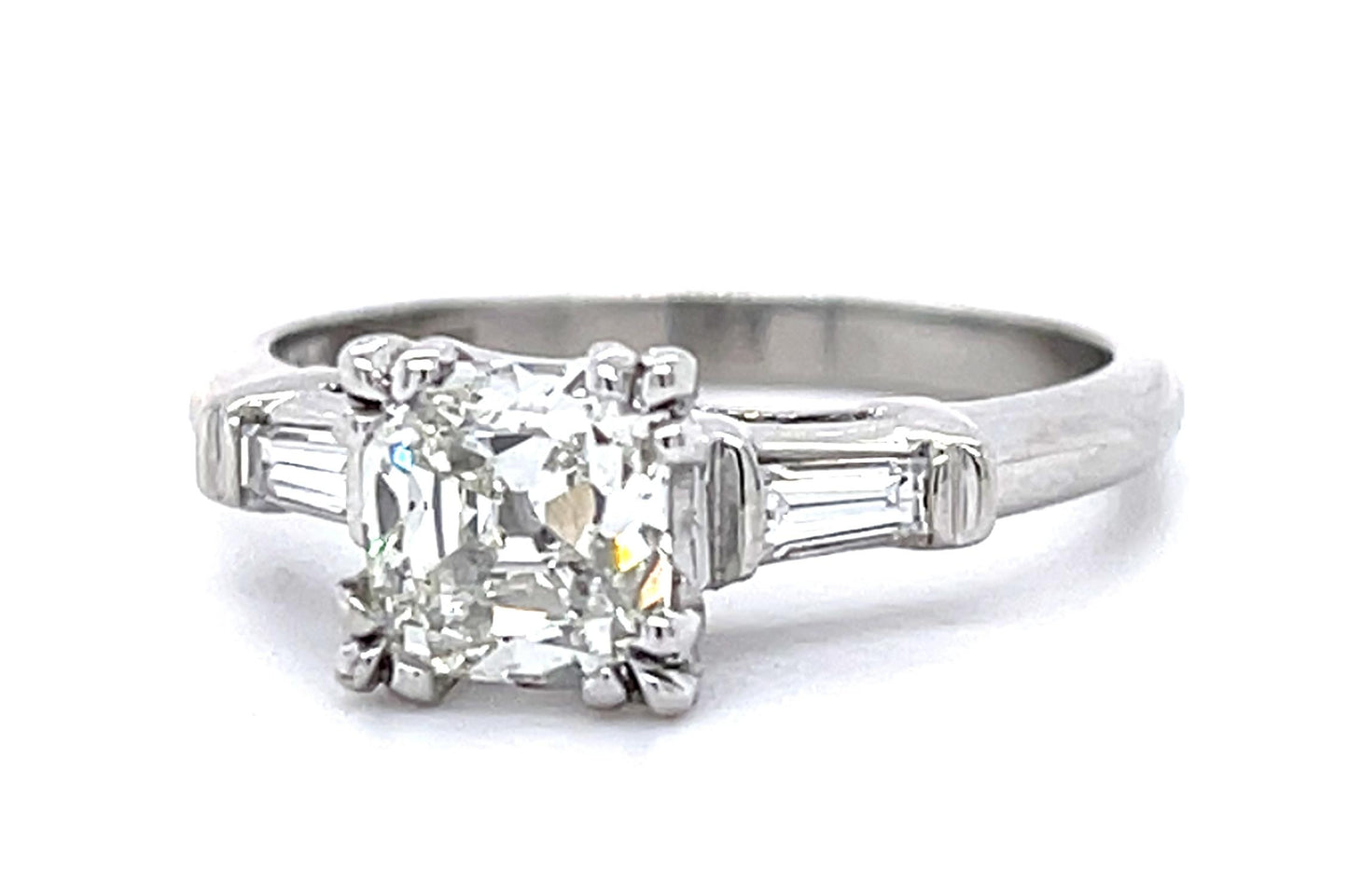 Art Deco 1.24ct H SI1 (No Cert) Old Mine Cushion Diamond PT Ring (Vintage 1930s)