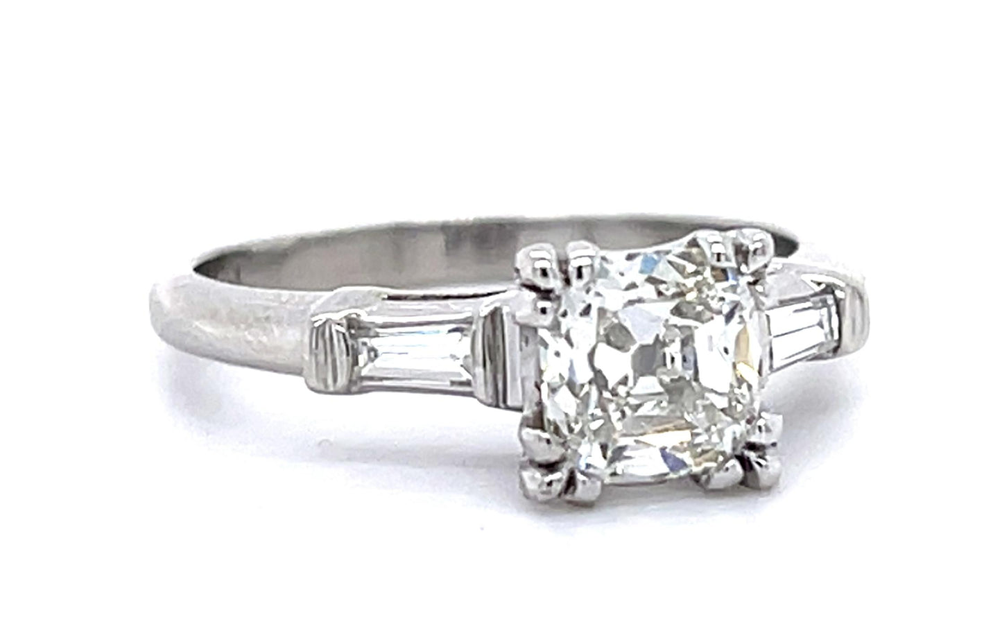 Art Deco 1.24ct H SI1 (No Cert) Old Mine Cushion Diamond PT Ring (Vintage 1930s)