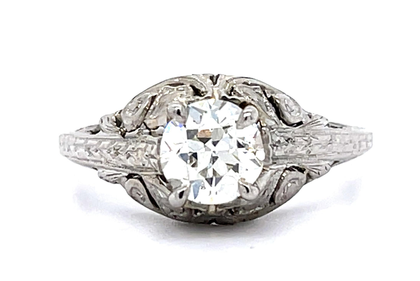Art Deco .84ct K VS2 Old European Diamond 14KW Ring (Vintage 1930s) 3.31g 6 Size