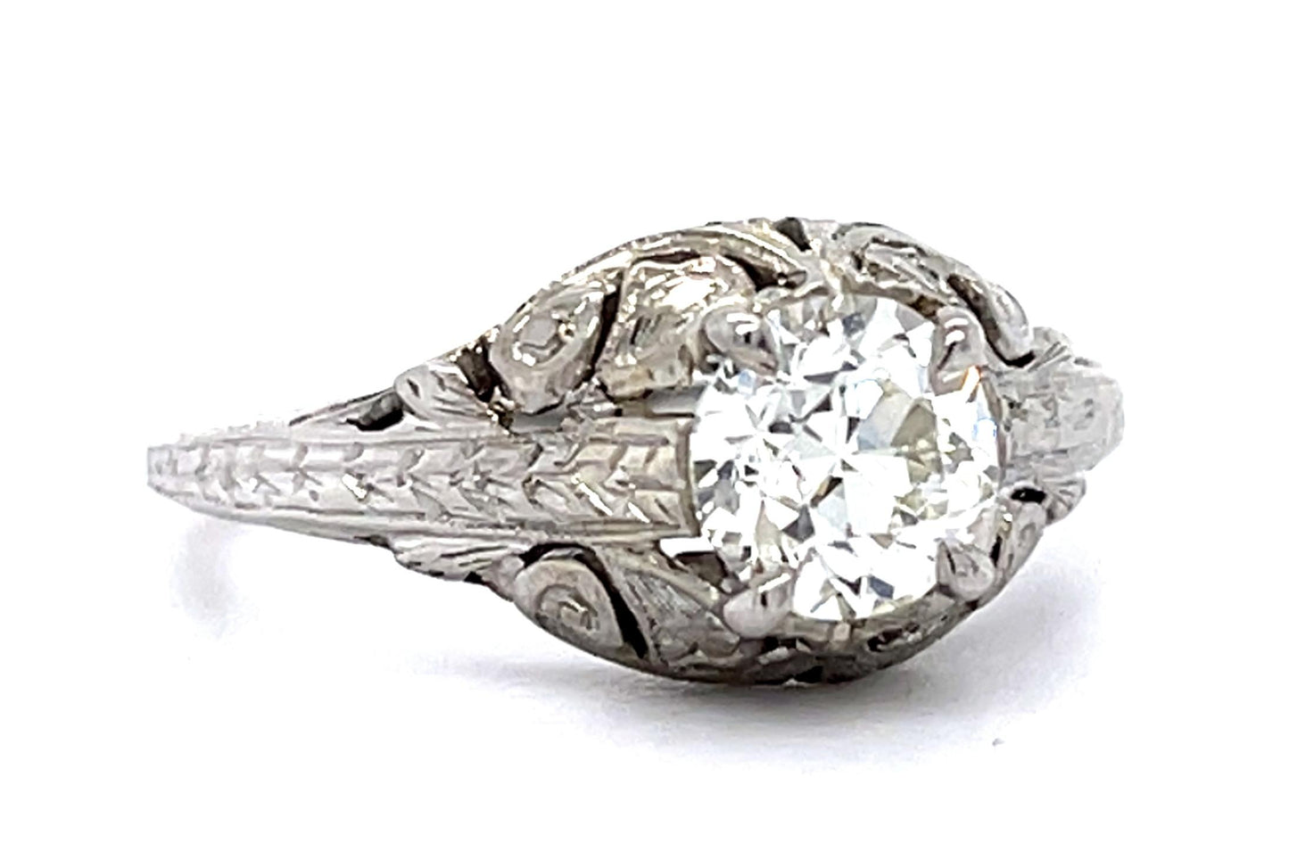 Art Deco .84ct K VS2 Old European Diamond 14KW Ring (Vintage 1930s) 3.31g 6 Size