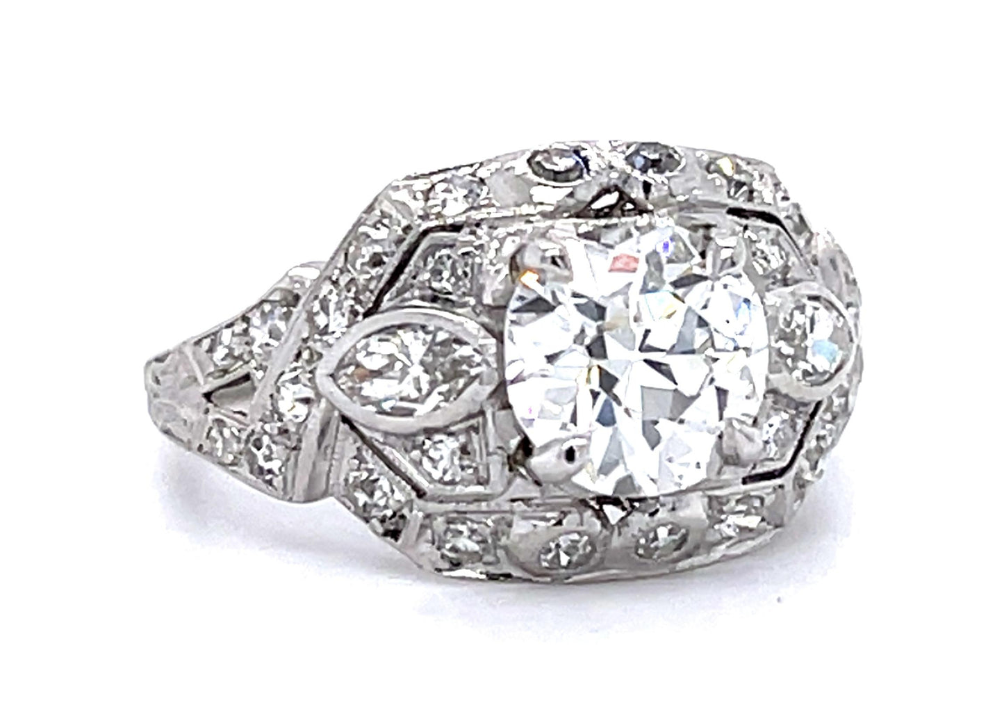 Original Art Deco 1.26ct F SI1 Old European Dia PT Ring (Antique 1920s) .46c SD