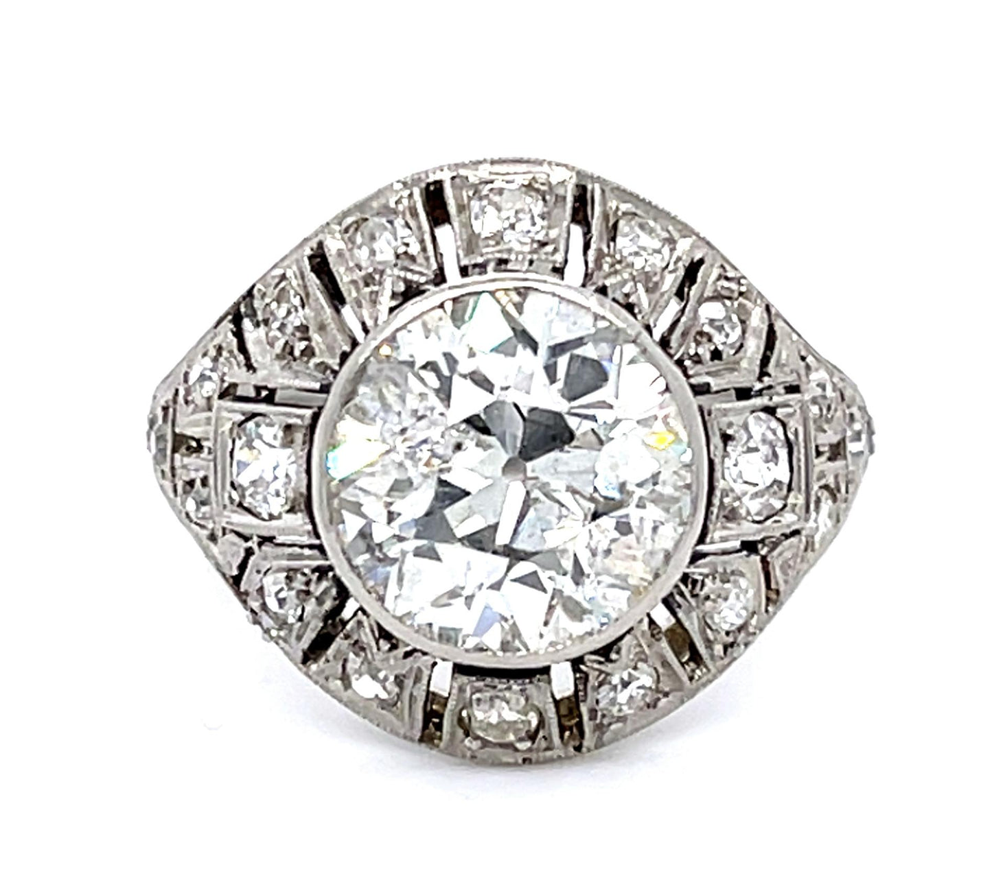 Original Art Deco 3.20ct Old European Diamond Center Platinum Ring Vintage 1930s