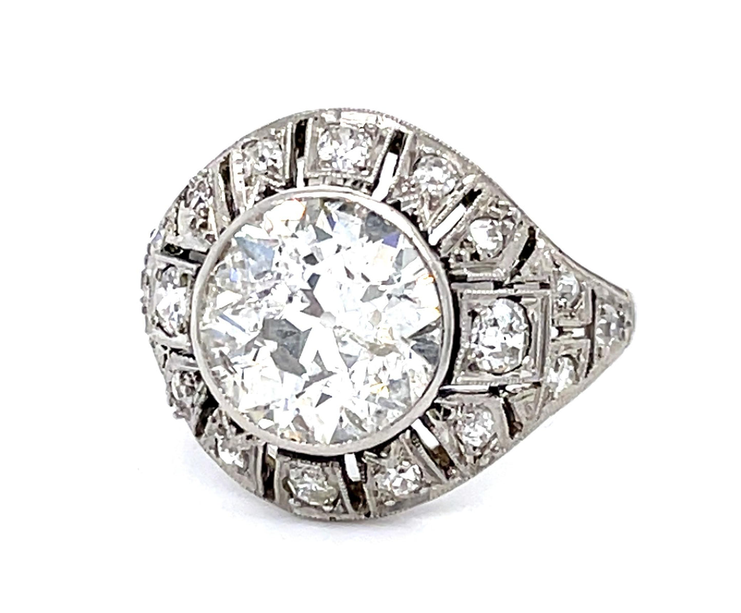 Original Art Deco 3.20ct Old European Diamond Center Platinum Ring Vintage 1930s