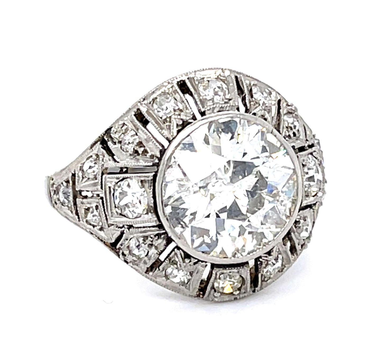 Original Art Deco 3.20ct Old European Diamond Center Platinum Ring Vintage 1930s