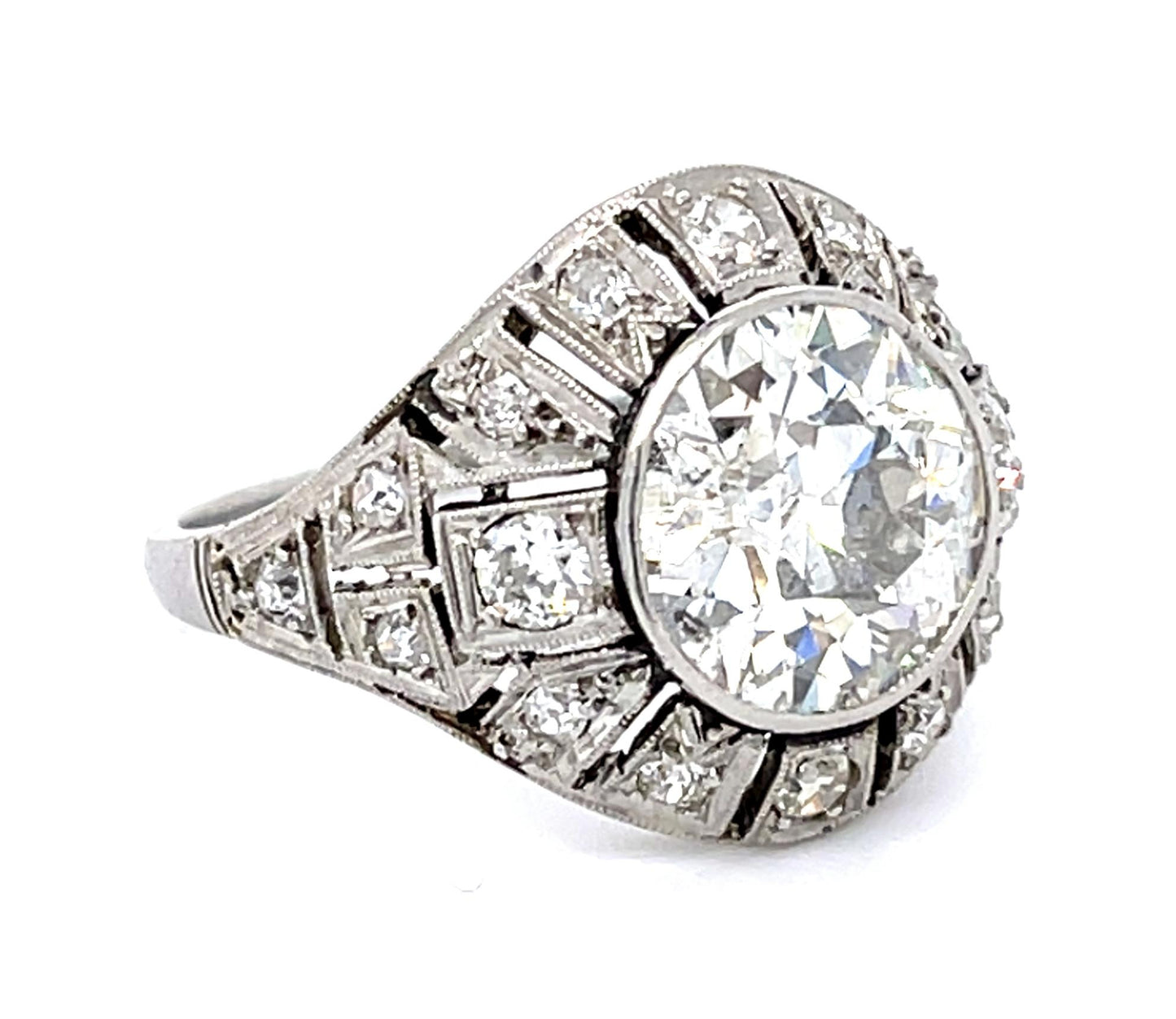 Original Art Deco 3.20ct Old European Diamond Center Platinum Ring Vintage 1930s