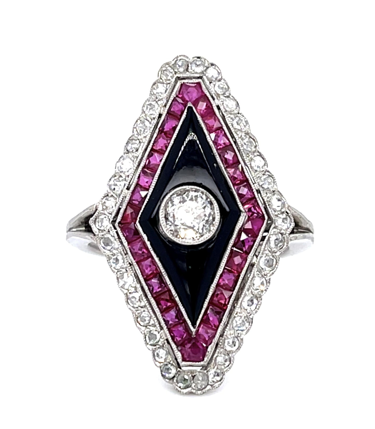 .29ct Old Mine Center Dia 1.06ct Ruby PT Handmade Ring .34ct SD