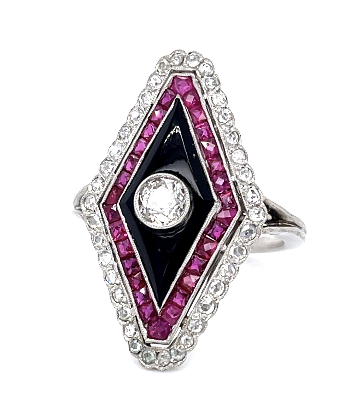 .29ct Old Mine Center Dia 1.06ct Ruby PT Handmade Ring .34ct SD