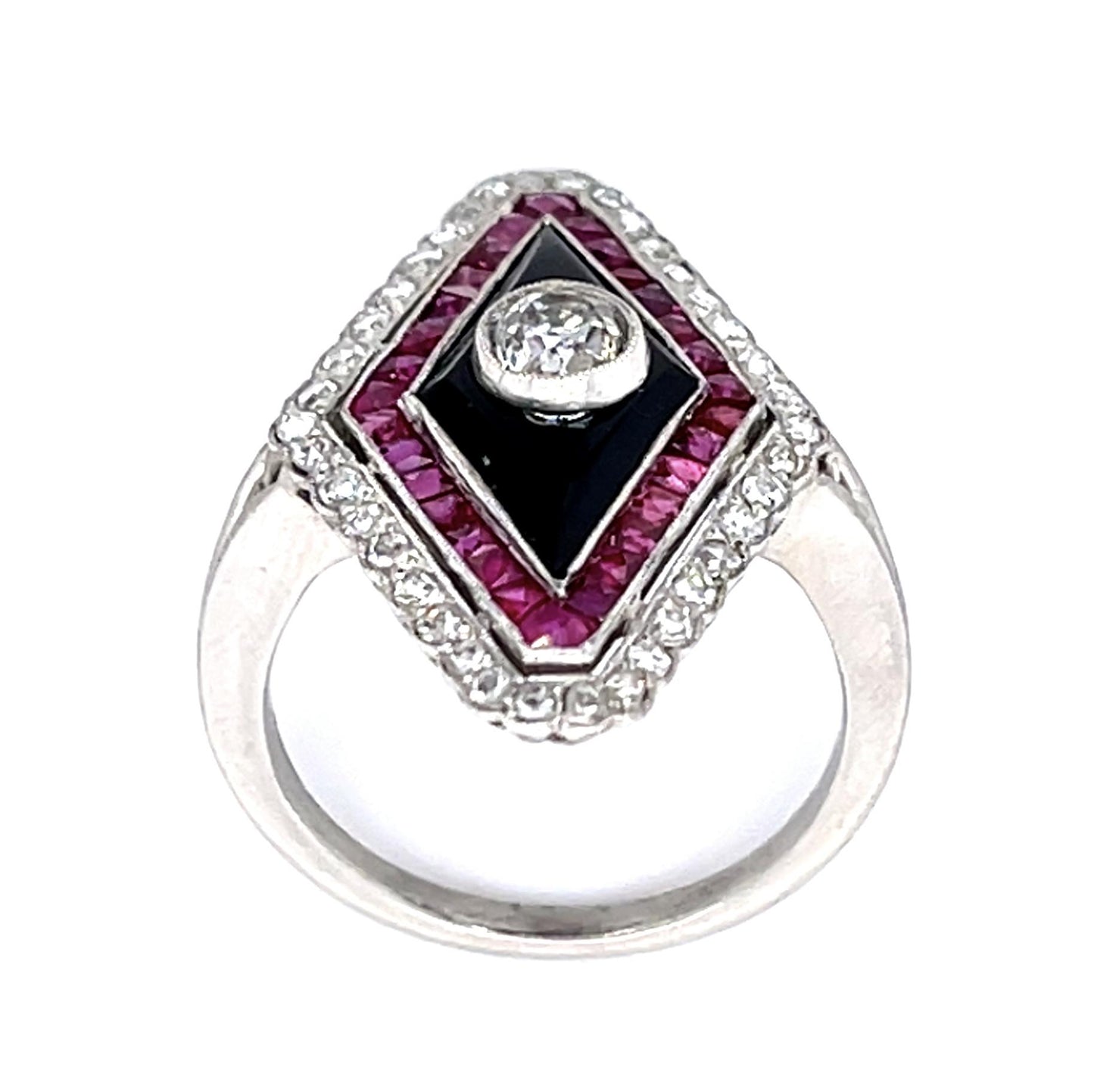 .29ct Old Mine Center Dia 1.06ct Ruby PT Handmade Ring .34ct SD