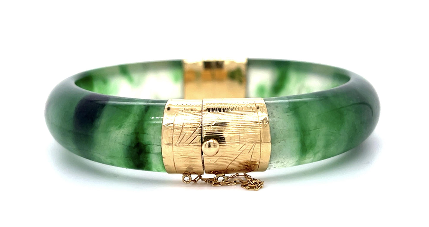 Treated Jade 14KY Bangle Bracelet (Vintage 1960s) 50.90g 2.25" Width