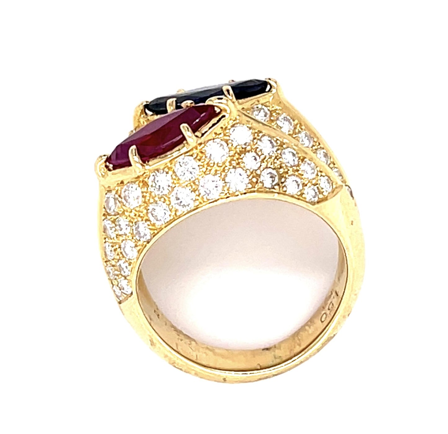 .91ct Ruby .95ct Sapphire 1.50ct Dia 18KY Double Ring (Estate 1970s)