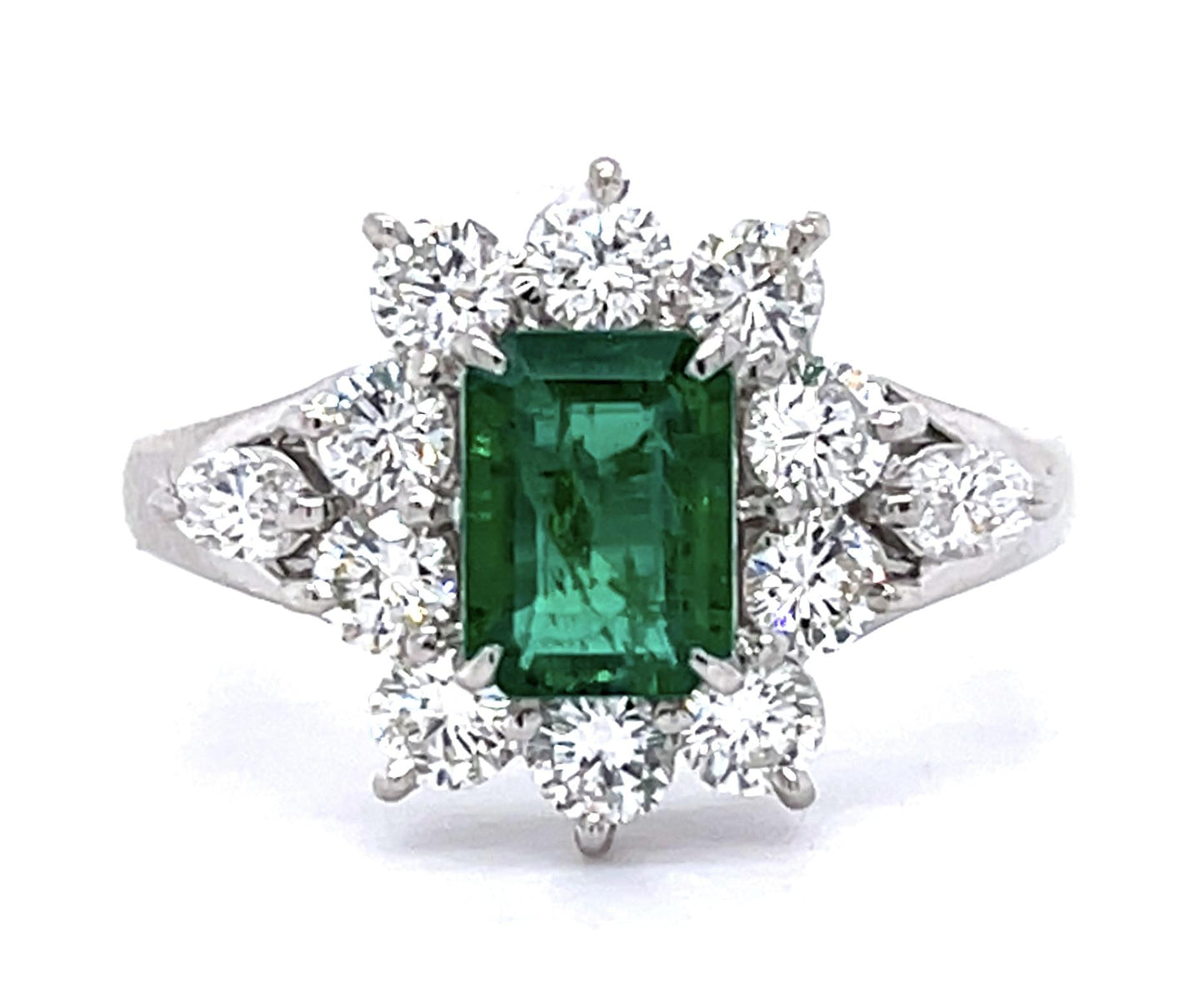 .64ct Emerald .94ct Diamond PT Ring (Estate 1970s)