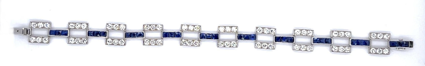Art Deco 6.50ct Diamond 5ct Sapphire PT Bracelet (Vintage 1930s)