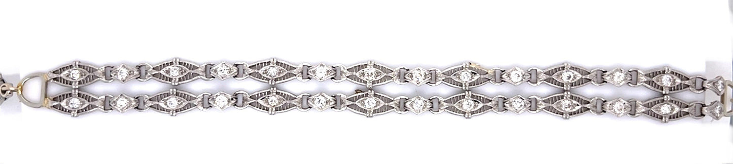 Art Deco 2.75ct Old European Diamond 14KW Double Bracelet (Antique 1920s)