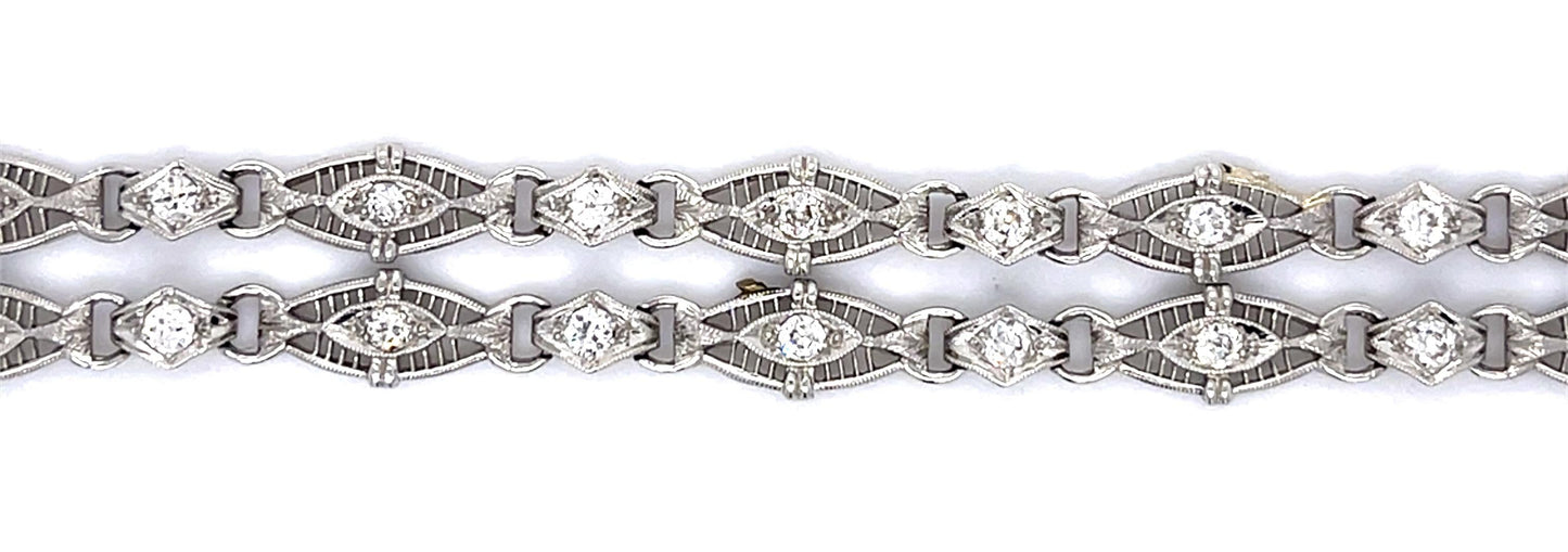 Art Deco 2.75ct Old European Diamond 14KW Double Bracelet (Antique 1920s)