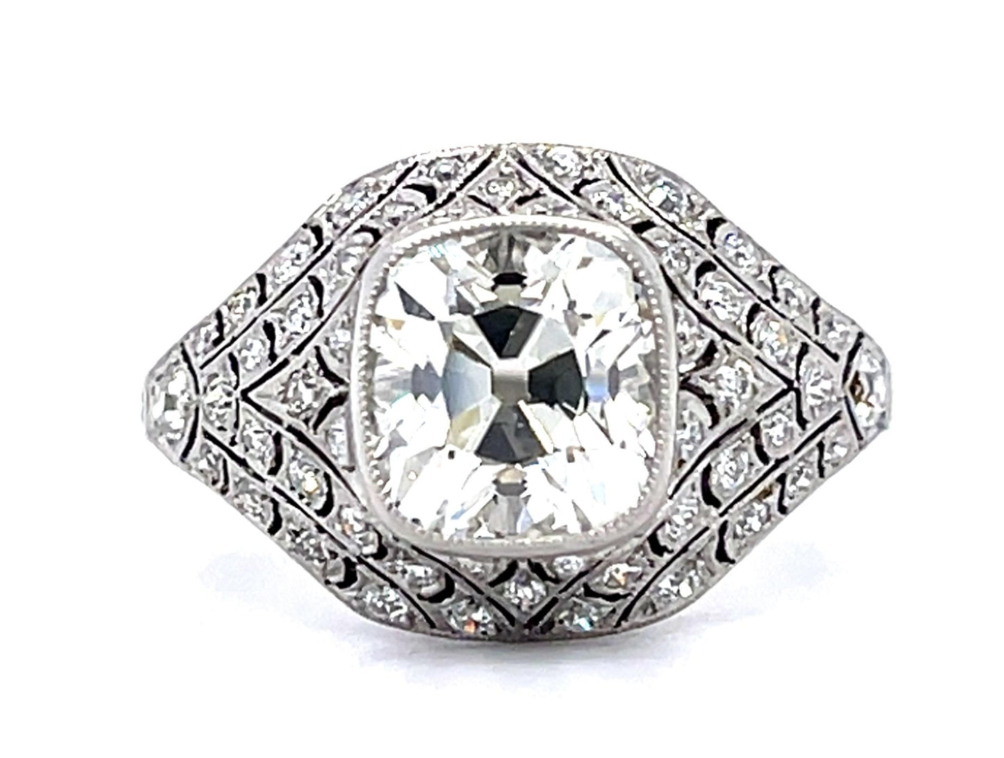 2.14ct Antique Cushion Diamond PT Handmade Ring .75ct SD