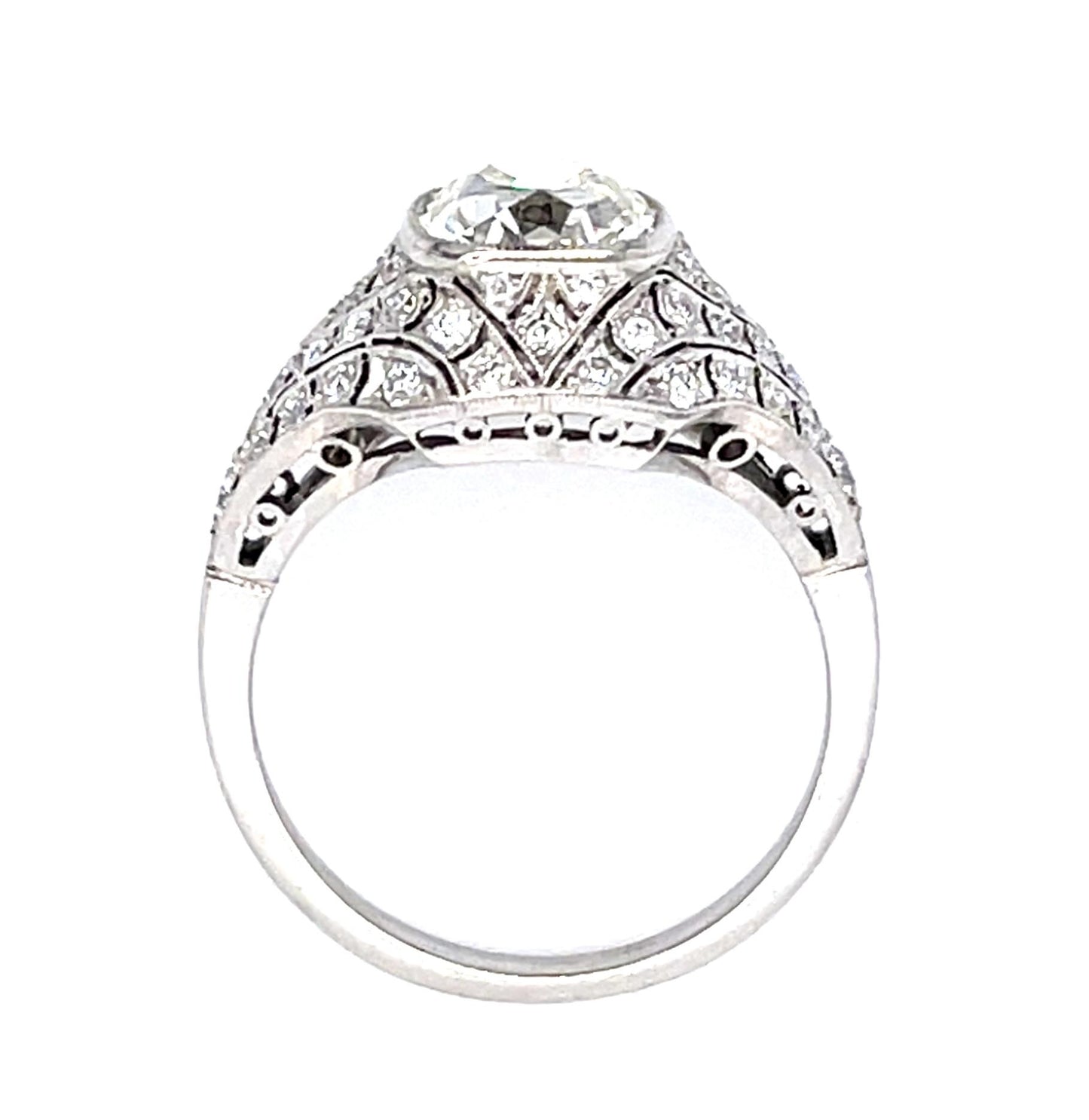 2.14ct Antique Cushion Diamond PT Handmade Ring .75ct SD
