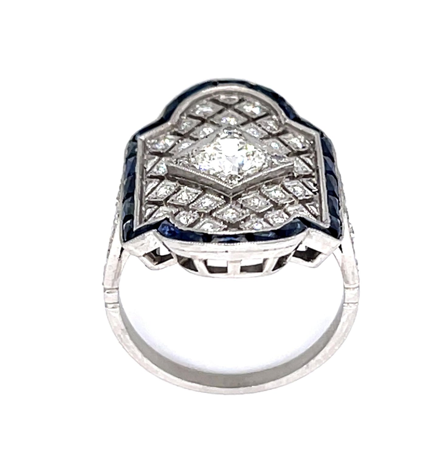 .56ct Old European Diamond 2.70ct Sapphire PT Handmade Ring .53ct SD