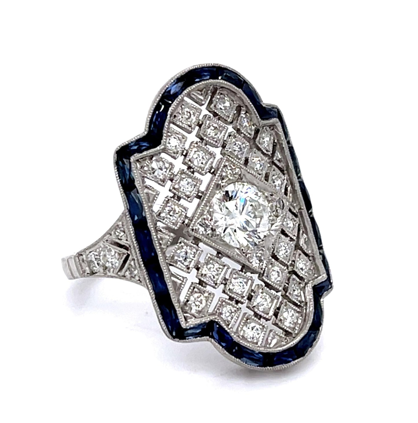 .56ct Old European Diamond 2.70ct Sapphire PT Handmade Ring .53ct SD
