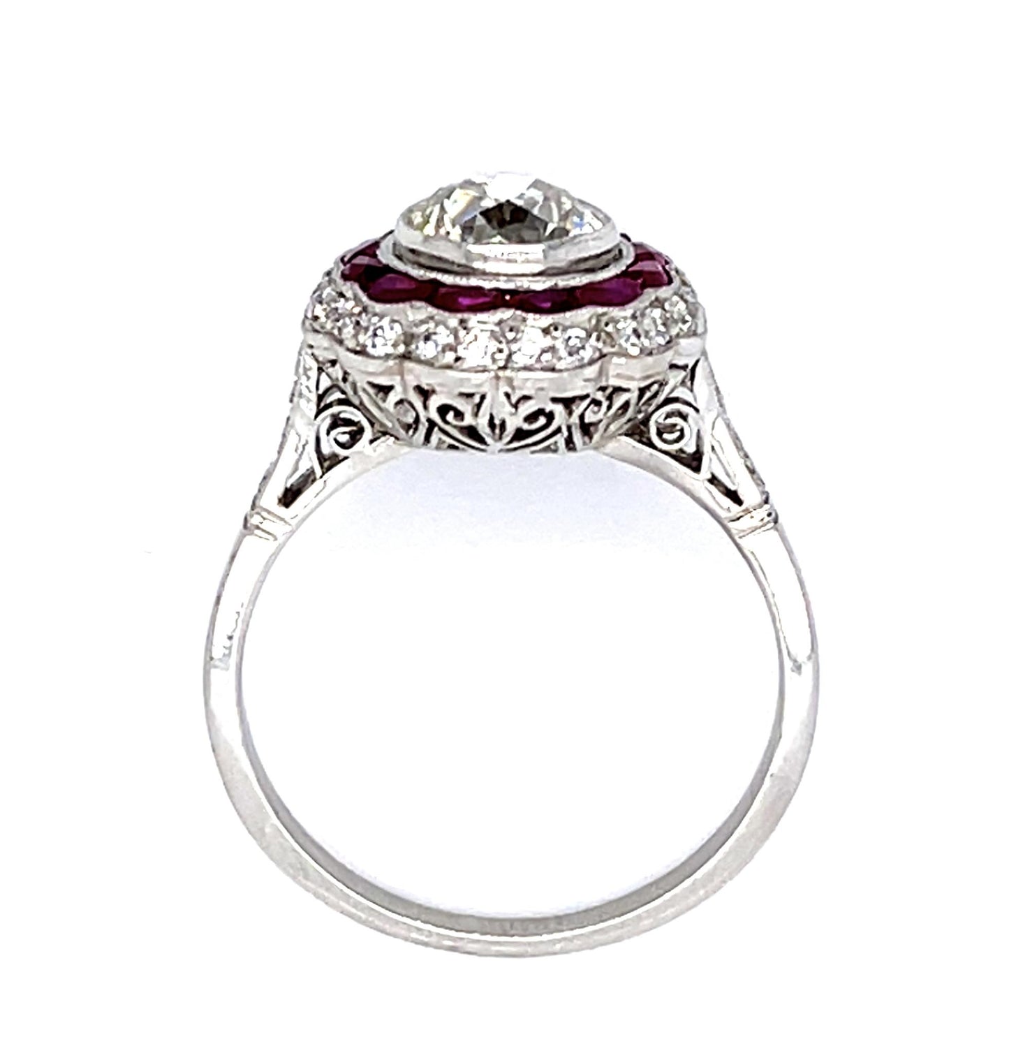 1.50ct Old European Diamond 1.20ct Ruby PT Handmade Ring .39ct SD