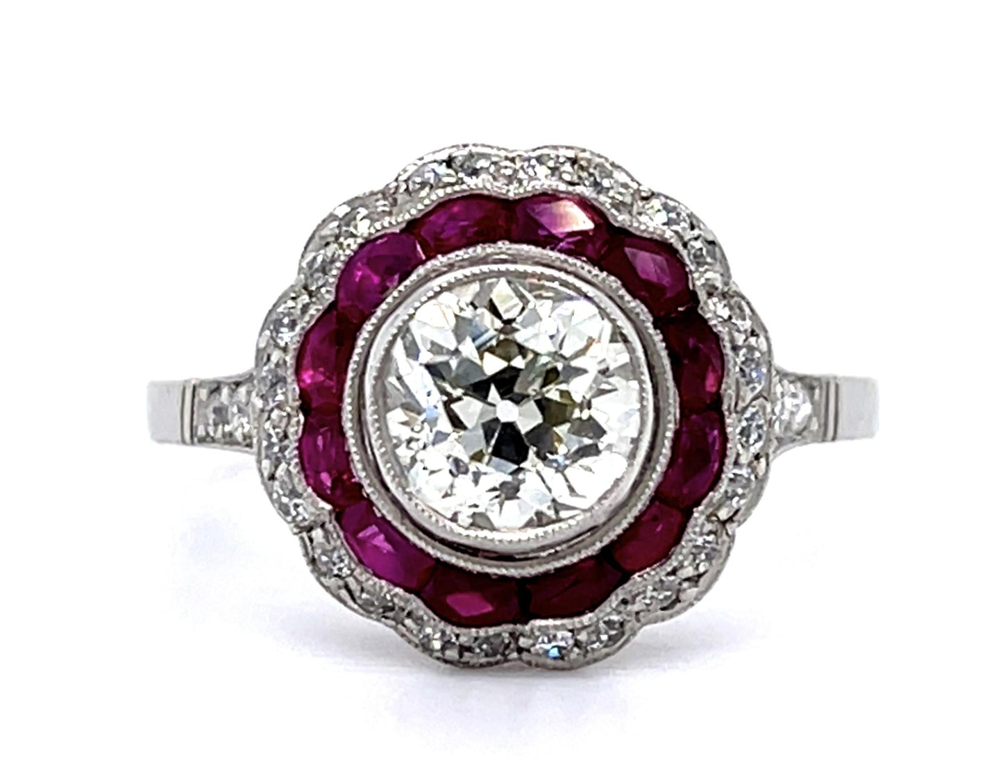 1.50ct Old European Diamond 1.20ct Ruby PT Handmade Ring .39ct SD