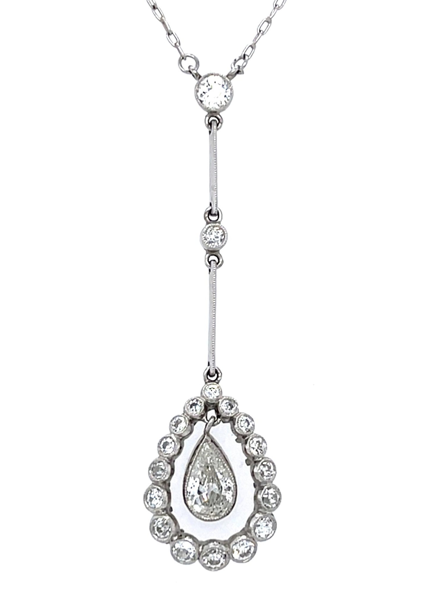 .61ct Antique Pear Diamond PT Handmade Pendant .97ct SD 6.56g 18"