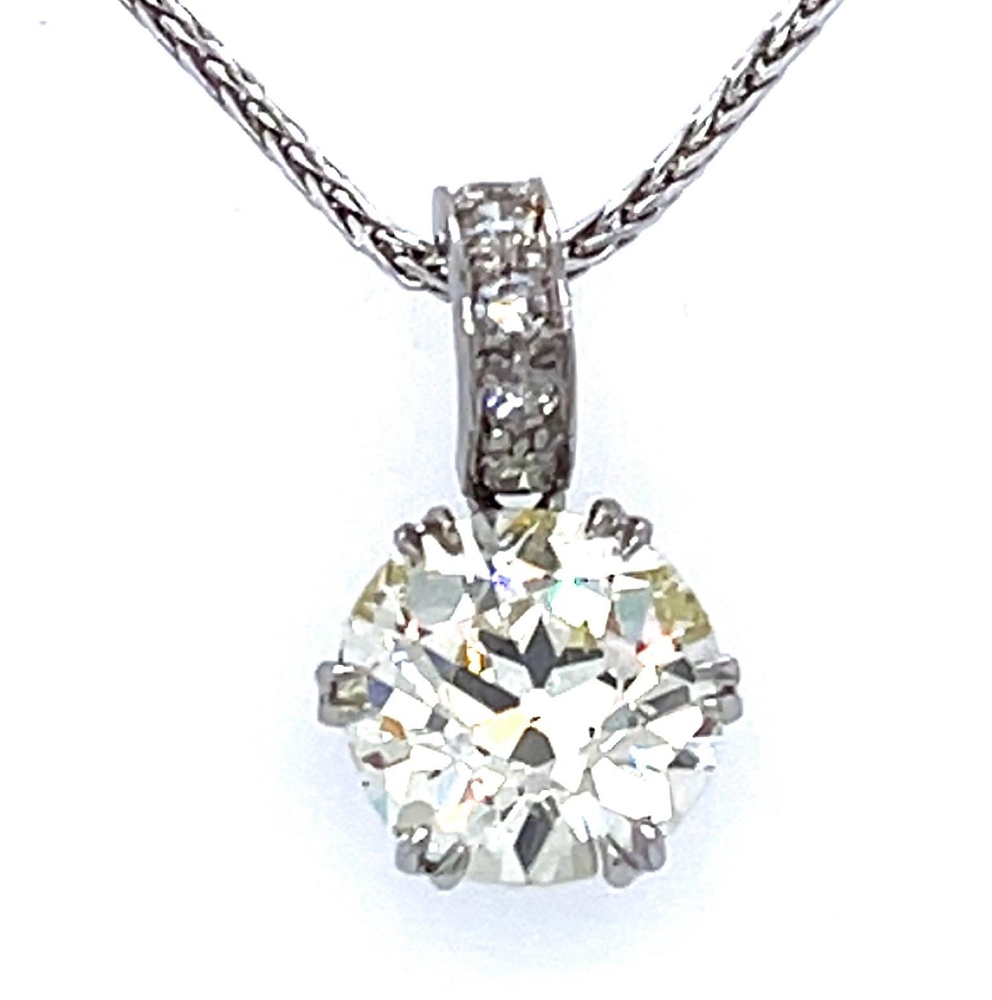 2.69ct Old European Diamond PT Handmade Pendant 5.16g 14KY Chain