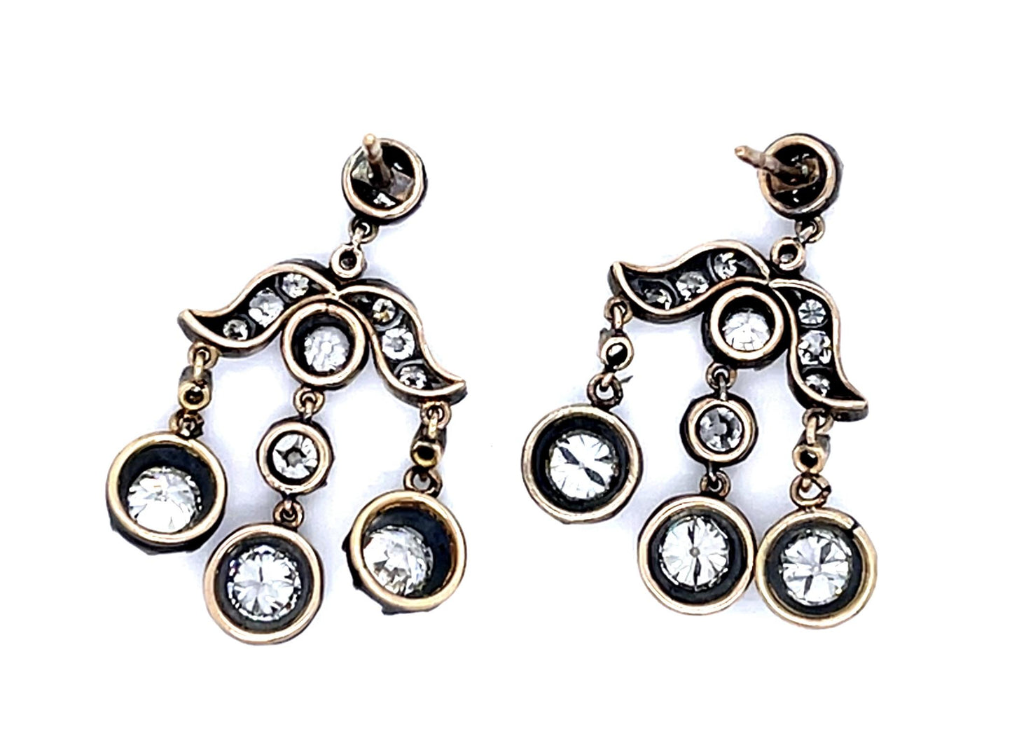 2.70ct (Six Old European Diamonds) 18KY+Silver Chandelier Earrings 2ct SD