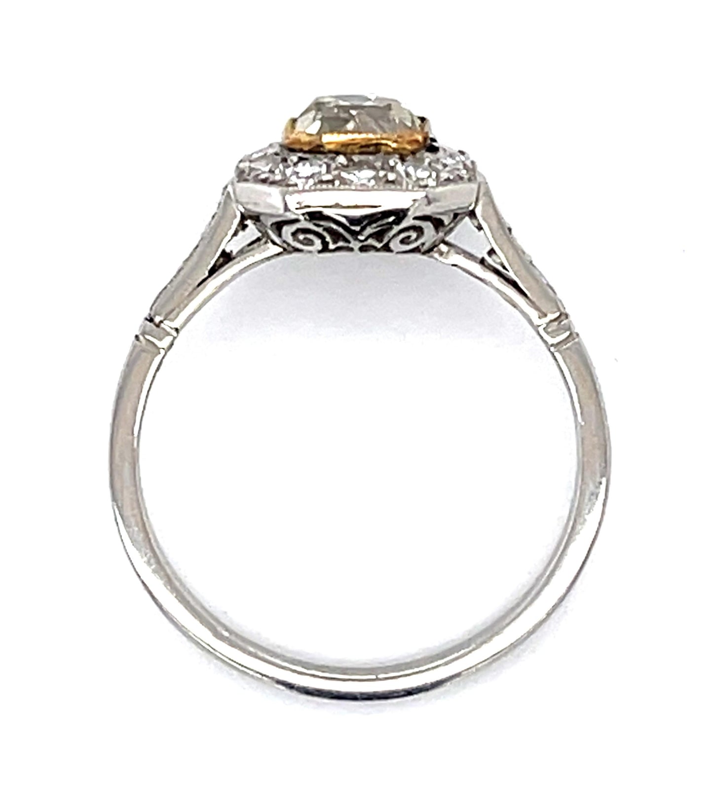 .92ct Old Mine Light Fancy Yellow Diamond PT Handmade Ring .58ct SD