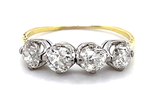 Art Deco 1.20ct Old Mine Diamond PT Four Stone Ring (Vintage 1930s)