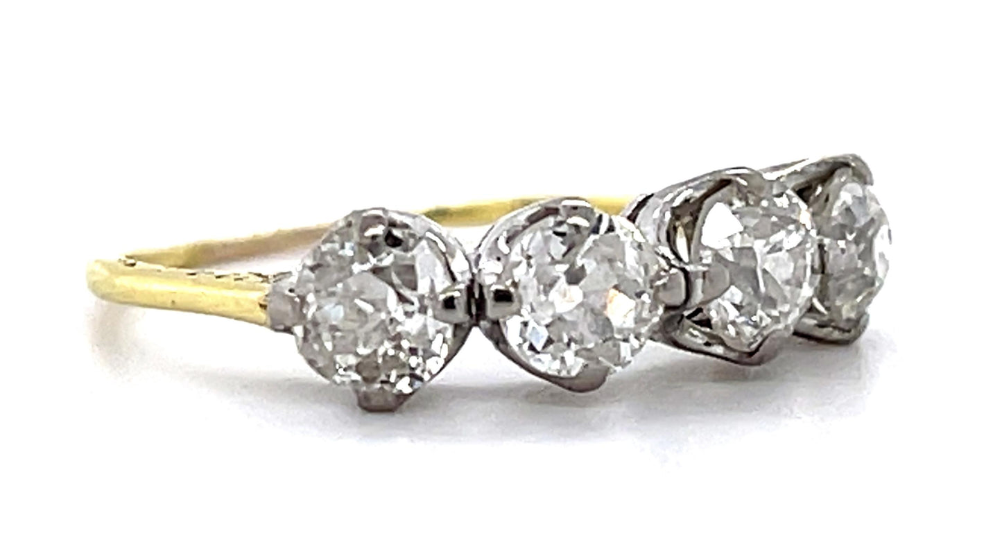 Art Deco 1.20ct Old Mine Diamond PT Four Stone Ring (Vintage 1930s)