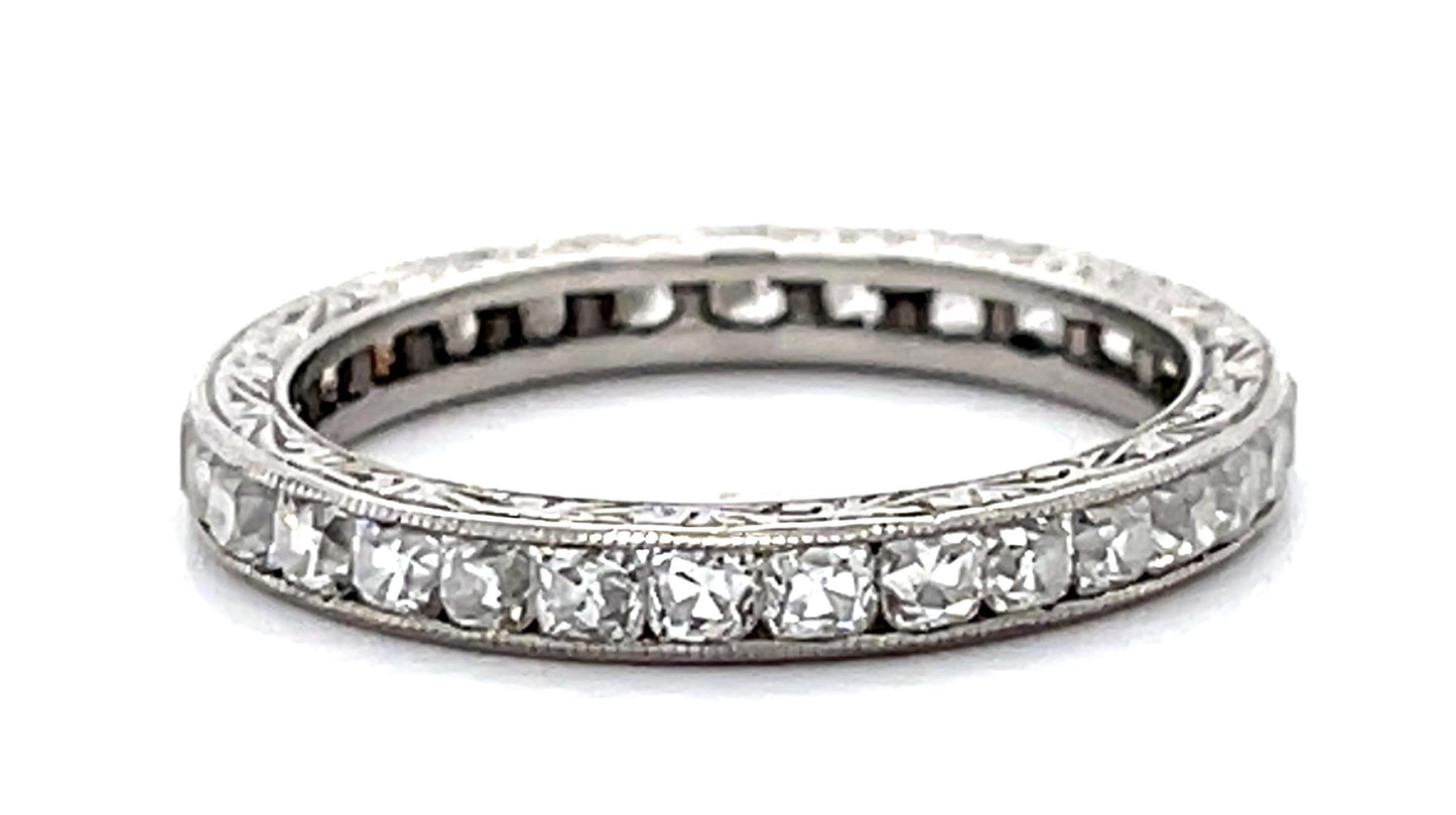 2ct Old Mine Diamond Platinum Hand Engraved + Handmade Band