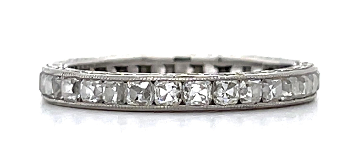 2ct Old Mine Diamond Platinum Hand Engraved + Handmade Band