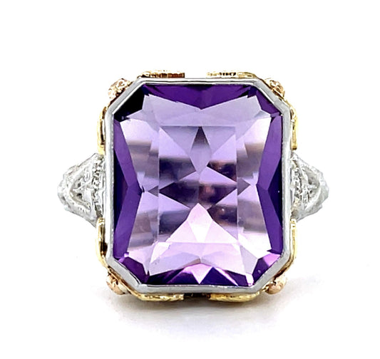Original Art Deco 6.50ct Amethyst 18KW Ring (Vintage 1930s)