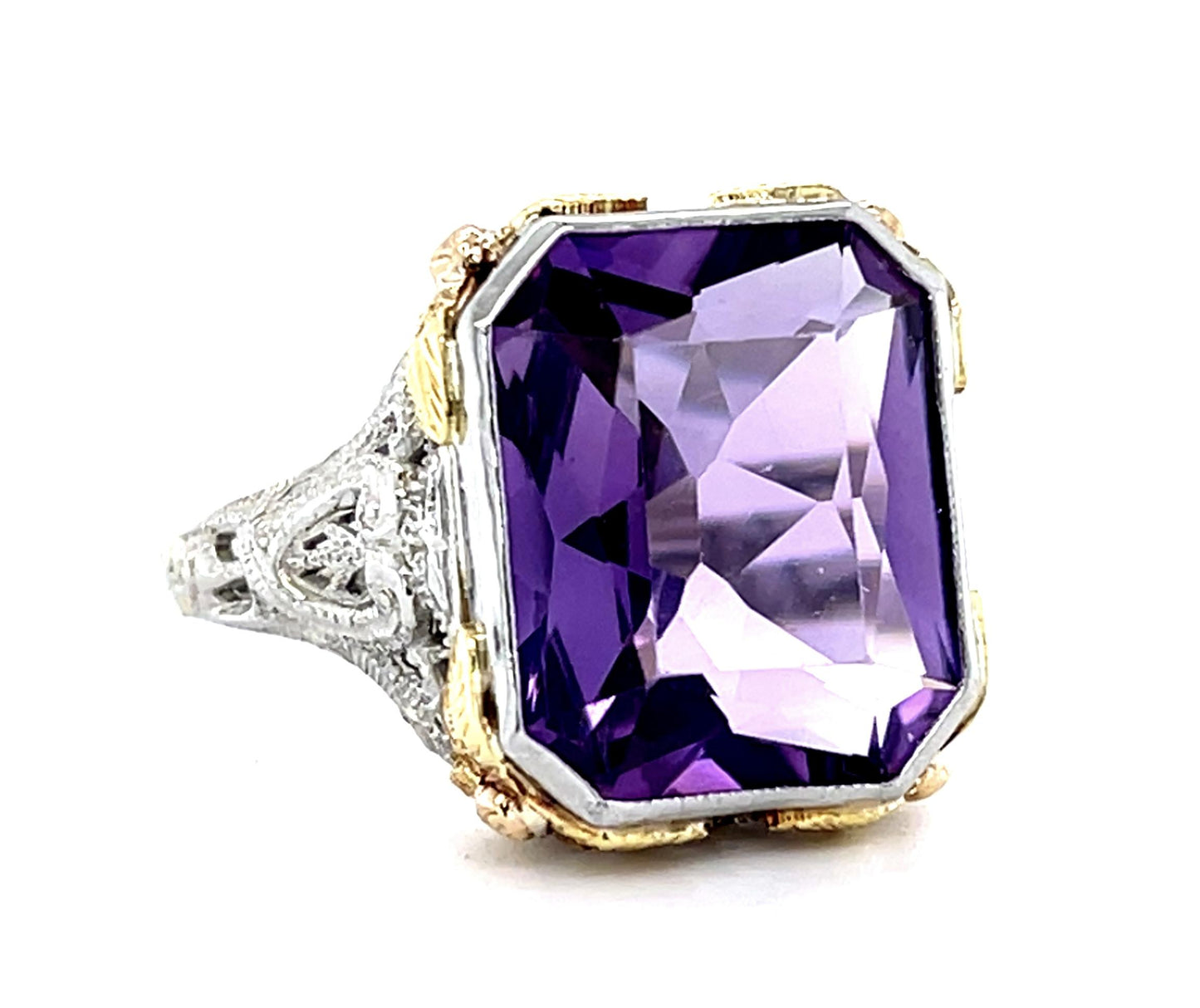 Original Art Deco 6.50ct Amethyst 18KW Ring (Vintage 1930s)