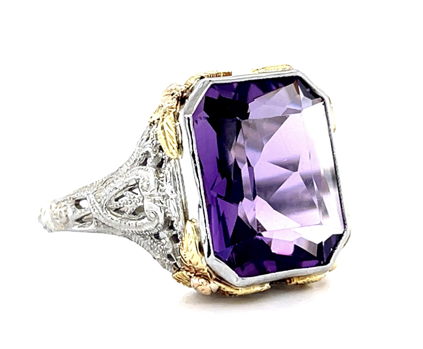 Original Art Deco 6.50ct Amethyst 18KW Ring (Vintage 1930s)